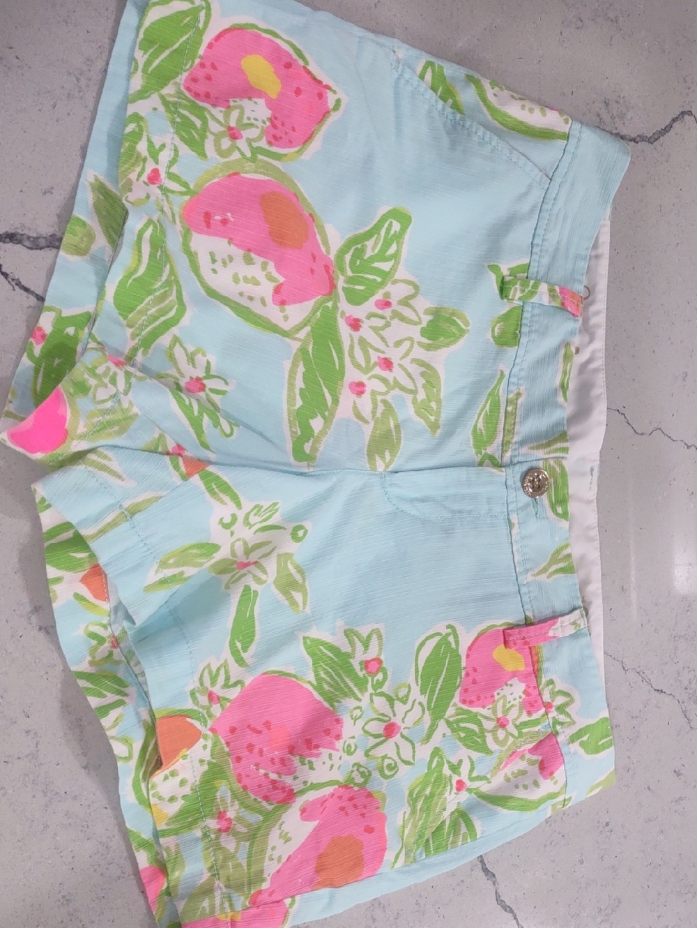 Lilly Pulitzer Callahan Light Blue Floral Shorts Pink & Green Print SIZE 12 EUC